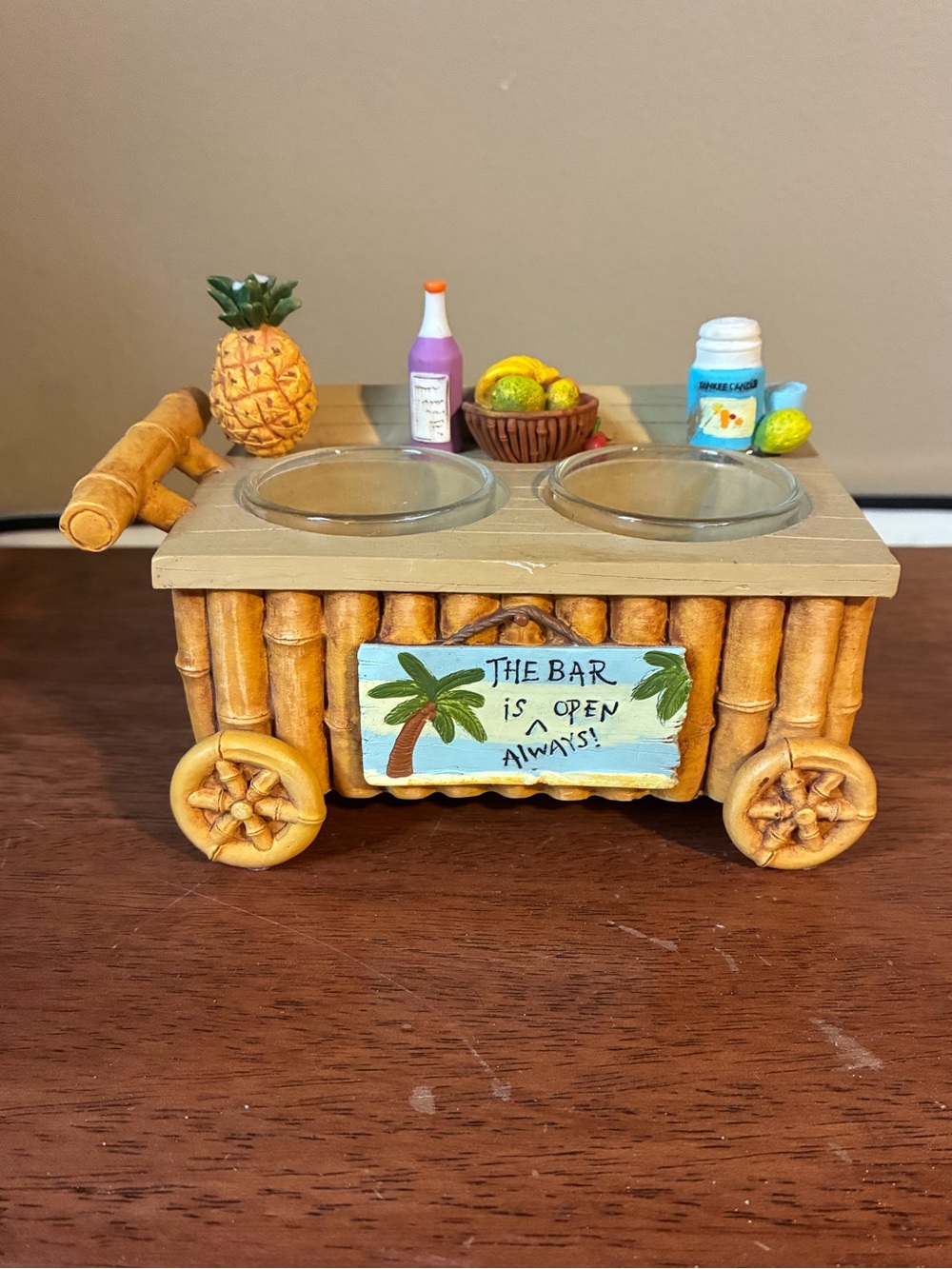 Yankee Candle 2012 Tiki Bar Cart Double Tea Light Candle Holder Tropical Beach